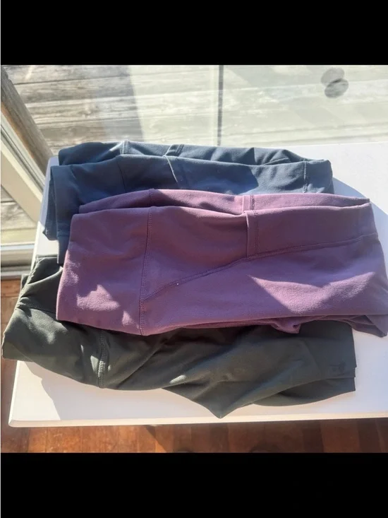 3-Pack High-Waist Leggings - Olive, Slate Blue, Purple - Picture 3 of 6